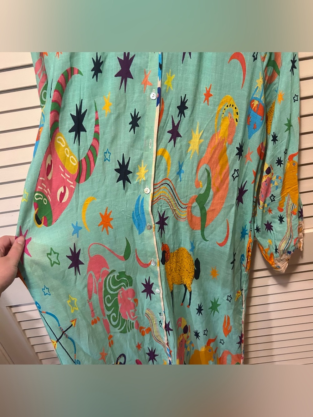 Bianca Paris Zodiac Celestial Tarot Print Linen Maxi Dress Long Sleeve *READ* - Picture 2 of 5